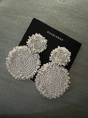 BaubleBar White Beaded Double Disc Drop Earrings